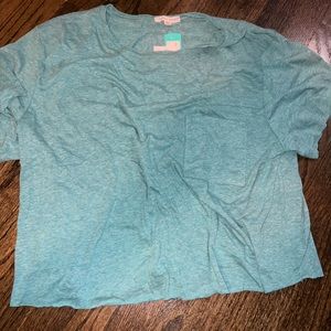 Teal crew neck short sleeve crop top
